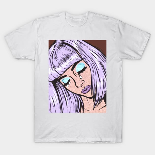 Lilac Bangs Crying Comic Girl T-Shirt by turddemon